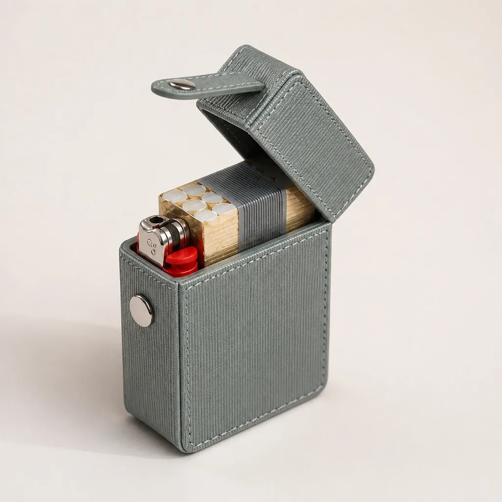 Étui Cigarette Cuir Avec Porte Briquet